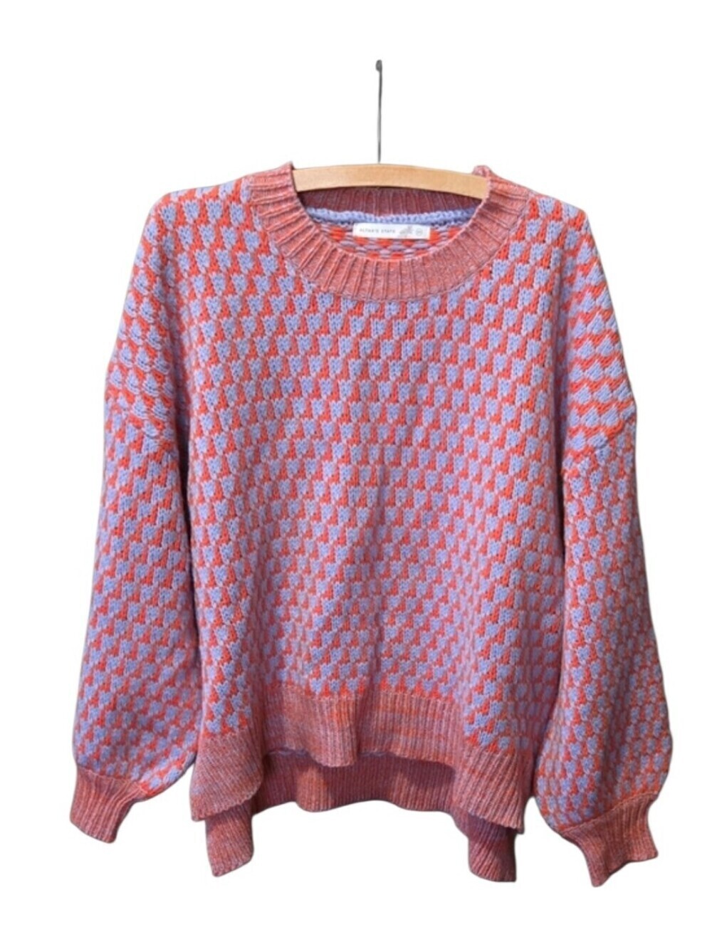 Altar'd State Chunky Checkerboard Sweater Orange Lavender Oversized S/M